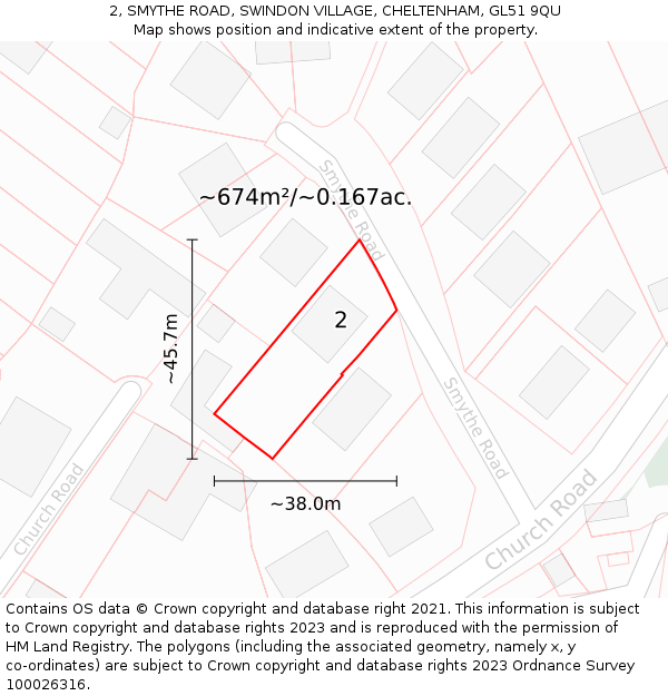 2, SMYTHE ROAD, SWINDON VILLAGE, CHELTENHAM, GL51 9QU: Plot and title map