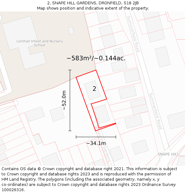 2, SNAPE HILL GARDENS, DRONFIELD, S18 2JB: Plot and title map