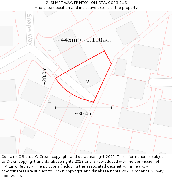 2, SNAPE WAY, FRINTON-ON-SEA, CO13 0US: Plot and title map