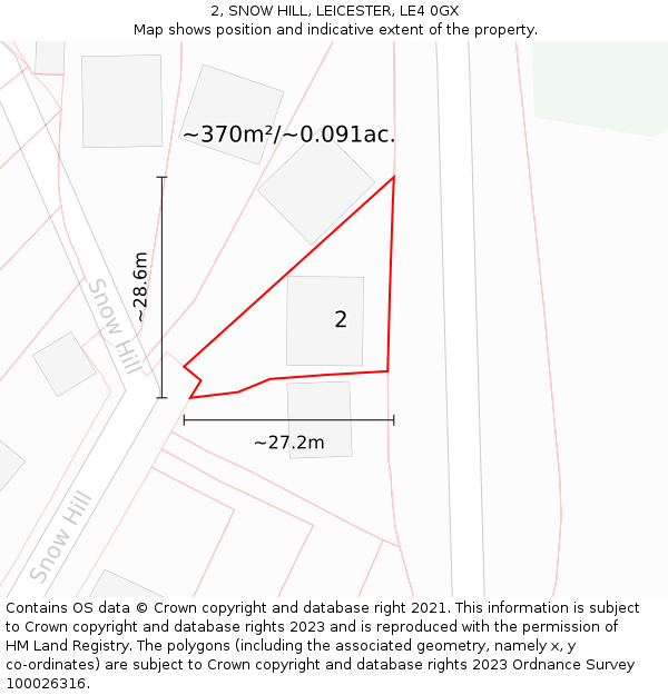 2, SNOW HILL, LEICESTER, LE4 0GX: Plot and title map