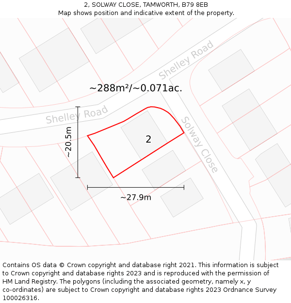 2, SOLWAY CLOSE, TAMWORTH, B79 8EB: Plot and title map