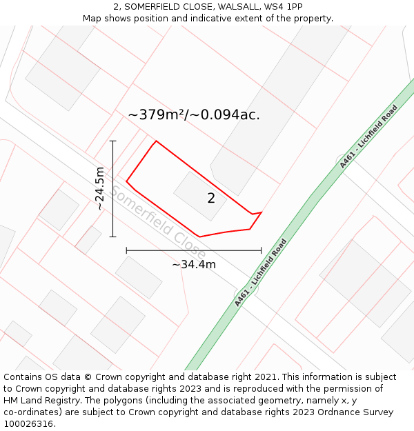 2, SOMERFIELD CLOSE, WALSALL, WS4 1PP: Plot and title map