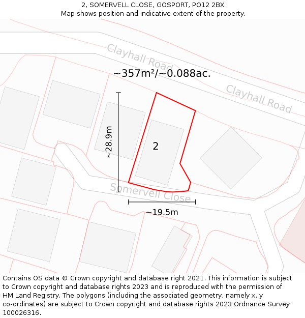 2, SOMERVELL CLOSE, GOSPORT, PO12 2BX: Plot and title map