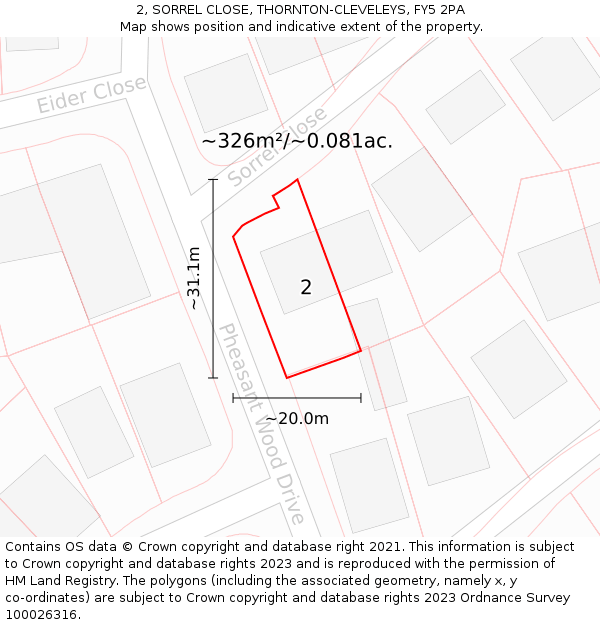 2, SORREL CLOSE, THORNTON-CLEVELEYS, FY5 2PA: Plot and title map