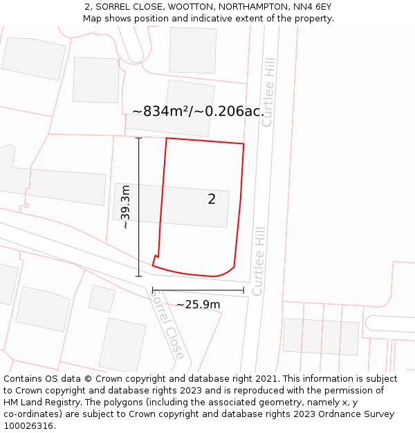 2, SORREL CLOSE, WOOTTON, NORTHAMPTON, NN4 6EY: Plot and title map