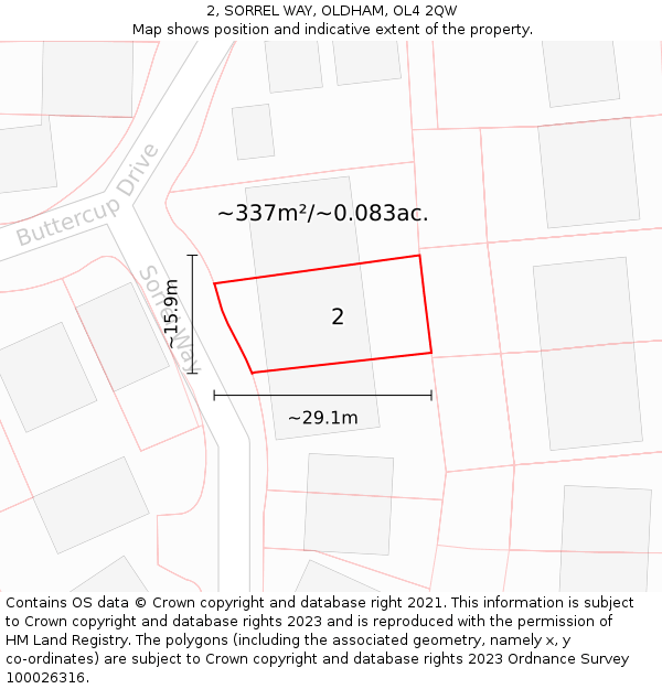 2, SORREL WAY, OLDHAM, OL4 2QW: Plot and title map