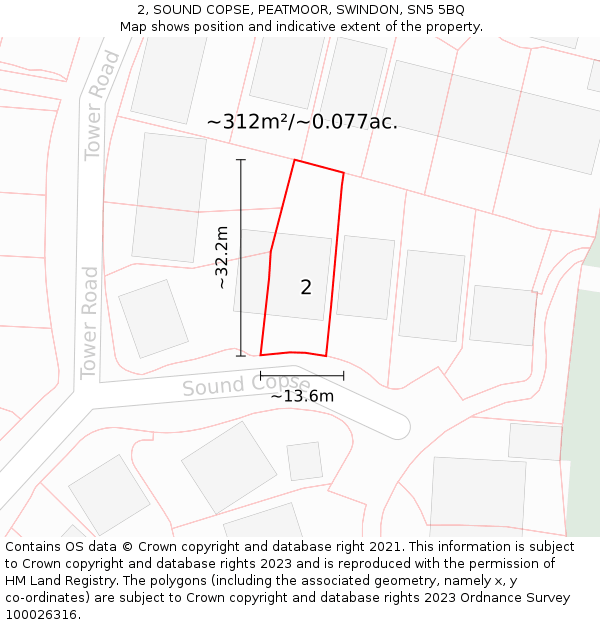 2, SOUND COPSE, PEATMOOR, SWINDON, SN5 5BQ: Plot and title map