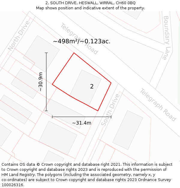 2, SOUTH DRIVE, HESWALL, WIRRAL, CH60 0BQ: Plot and title map