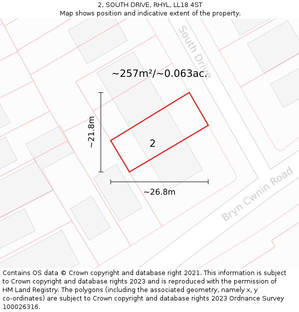 2, SOUTH DRIVE, RHYL, LL18 4ST: Plot and title map