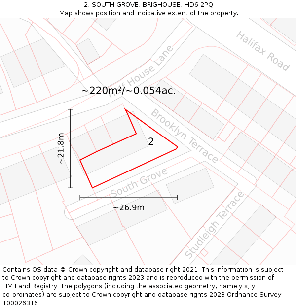 2, SOUTH GROVE, BRIGHOUSE, HD6 2PQ: Plot and title map