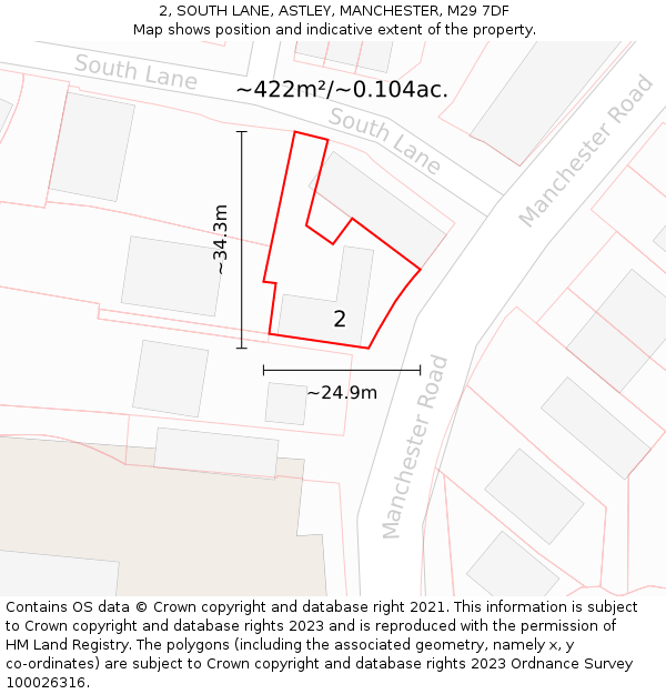2, SOUTH LANE, ASTLEY, MANCHESTER, M29 7DF: Plot and title map