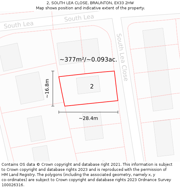 2, SOUTH LEA CLOSE, BRAUNTON, EX33 2HW: Plot and title map