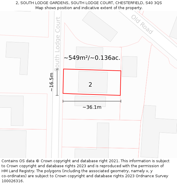 2, SOUTH LODGE GARDENS, SOUTH LODGE COURT, CHESTERFIELD, S40 3QS: Plot and title map