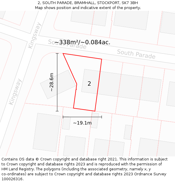 2, SOUTH PARADE, BRAMHALL, STOCKPORT, SK7 3BH: Plot and title map