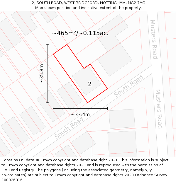 2, SOUTH ROAD, WEST BRIDGFORD, NOTTINGHAM, NG2 7AG: Plot and title map