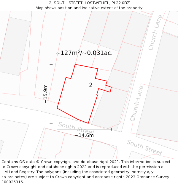 2, SOUTH STREET, LOSTWITHIEL, PL22 0BZ: Plot and title map