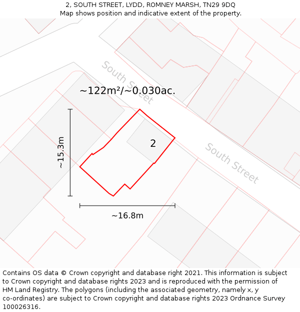 2, SOUTH STREET, LYDD, ROMNEY MARSH, TN29 9DQ: Plot and title map