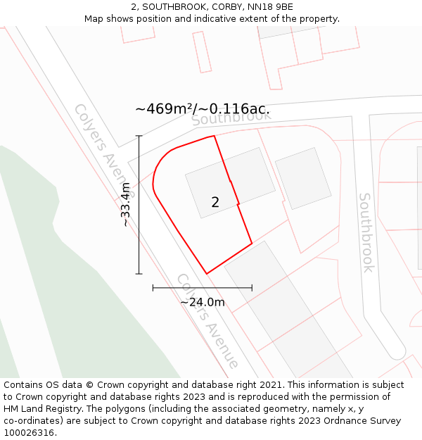 2, SOUTHBROOK, CORBY, NN18 9BE: Plot and title map