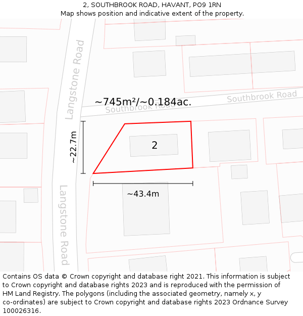 2, SOUTHBROOK ROAD, HAVANT, PO9 1RN: Plot and title map