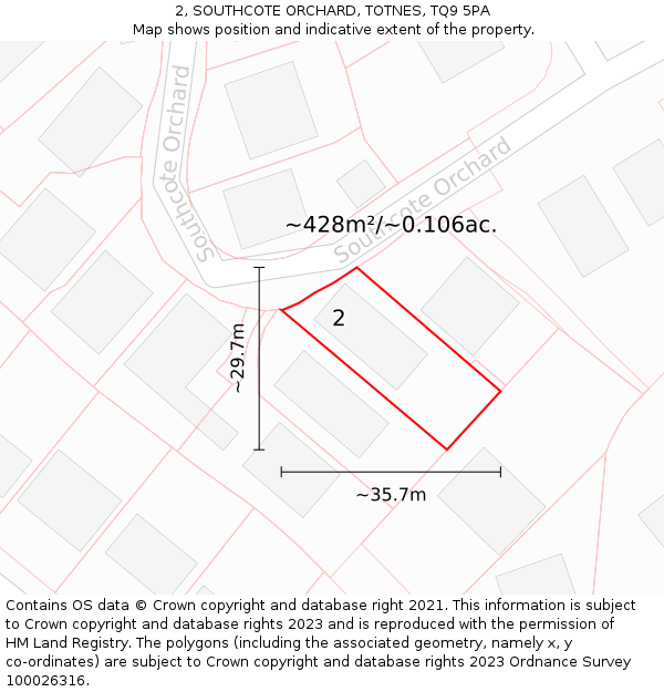 2, SOUTHCOTE ORCHARD, TOTNES, TQ9 5PA: Plot and title map