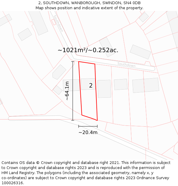 2, SOUTHDOWN, WANBOROUGH, SWINDON, SN4 0DB: Plot and title map