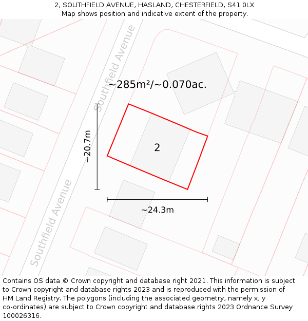 2, SOUTHFIELD AVENUE, HASLAND, CHESTERFIELD, S41 0LX: Plot and title map