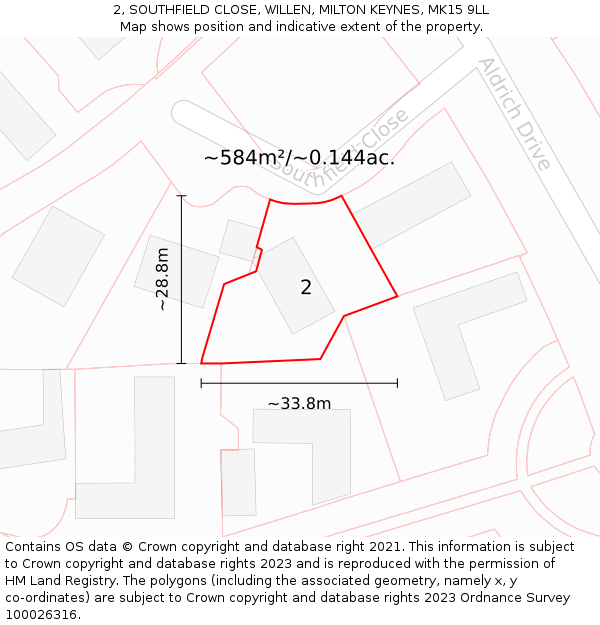 2, SOUTHFIELD CLOSE, WILLEN, MILTON KEYNES, MK15 9LL: Plot and title map