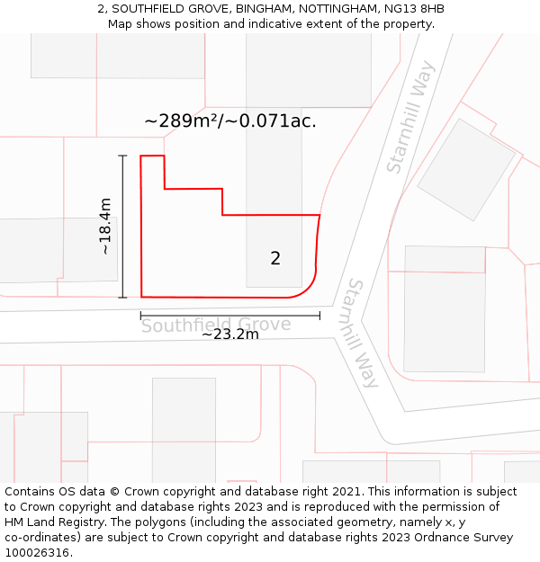 2, SOUTHFIELD GROVE, BINGHAM, NOTTINGHAM, NG13 8HB: Plot and title map