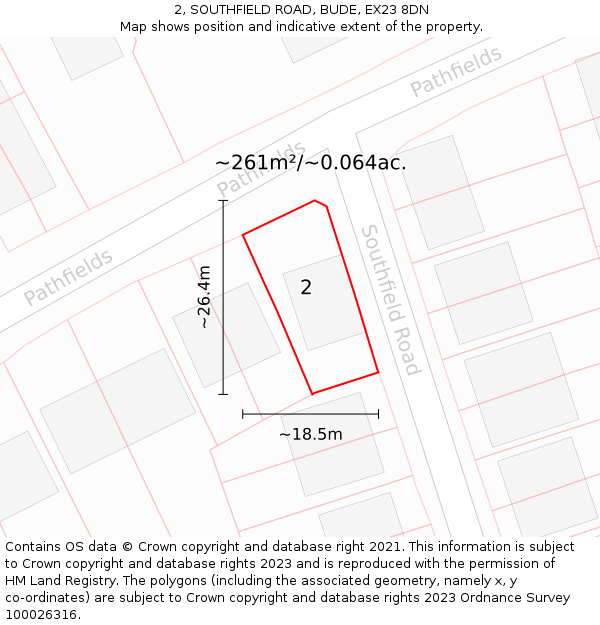 2, SOUTHFIELD ROAD, BUDE, EX23 8DN: Plot and title map