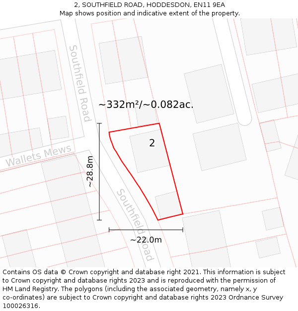 2, SOUTHFIELD ROAD, HODDESDON, EN11 9EA: Plot and title map