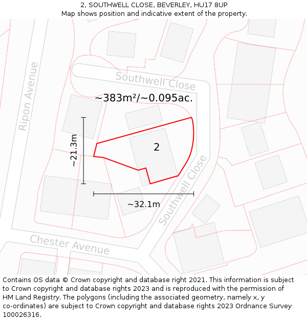 2, SOUTHWELL CLOSE, BEVERLEY, HU17 8UP: Plot and title map