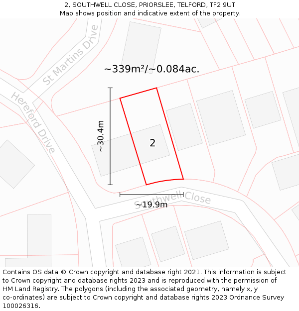 2, SOUTHWELL CLOSE, PRIORSLEE, TELFORD, TF2 9UT: Plot and title map