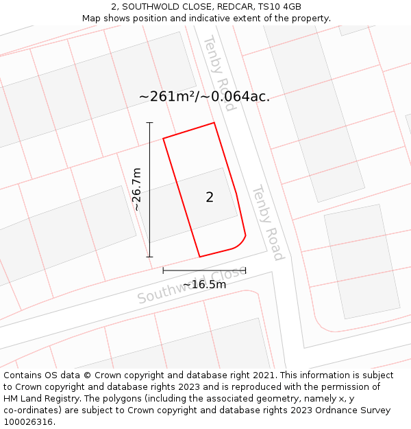 2, SOUTHWOLD CLOSE, REDCAR, TS10 4GB: Plot and title map