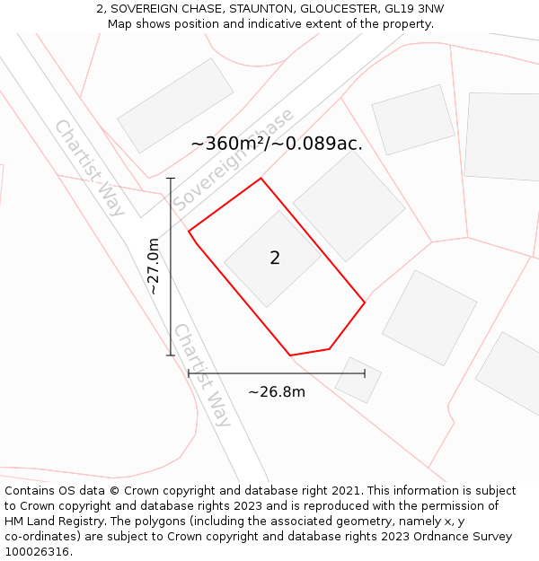 2, SOVEREIGN CHASE, STAUNTON, GLOUCESTER, GL19 3NW: Plot and title map