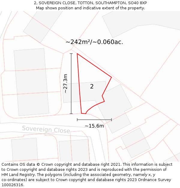 2, SOVEREIGN CLOSE, TOTTON, SOUTHAMPTON, SO40 8XP: Plot and title map