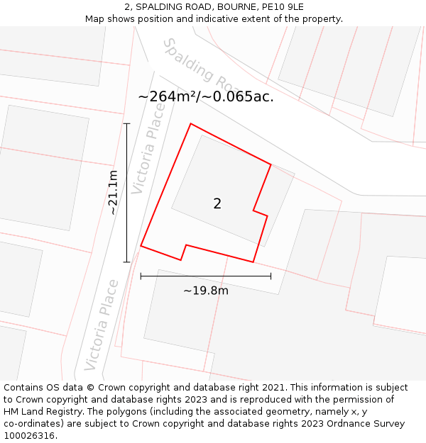 2, SPALDING ROAD, BOURNE, PE10 9LE: Plot and title map