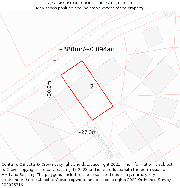 2, SPARKENHOE, CROFT, LEICESTER, LE9 3EP: Plot and title map