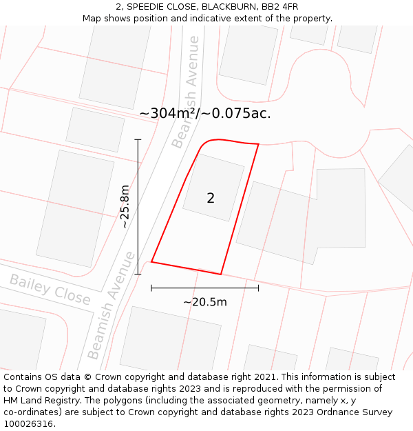 2, SPEEDIE CLOSE, BLACKBURN, BB2 4FR: Plot and title map