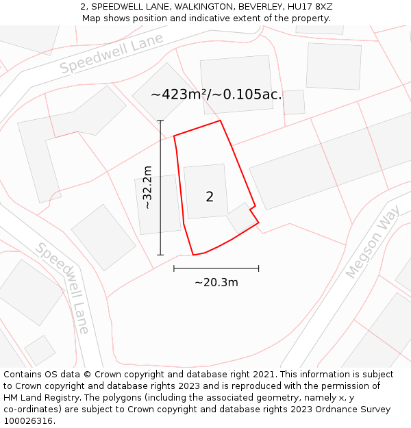 2, SPEEDWELL LANE, WALKINGTON, BEVERLEY, HU17 8XZ: Plot and title map