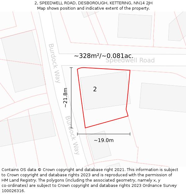 2, SPEEDWELL ROAD, DESBOROUGH, KETTERING, NN14 2JH: Plot and title map