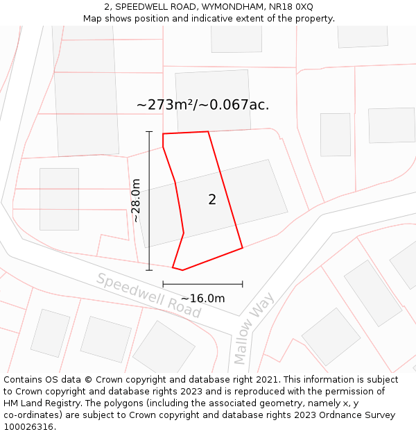 2, SPEEDWELL ROAD, WYMONDHAM, NR18 0XQ: Plot and title map