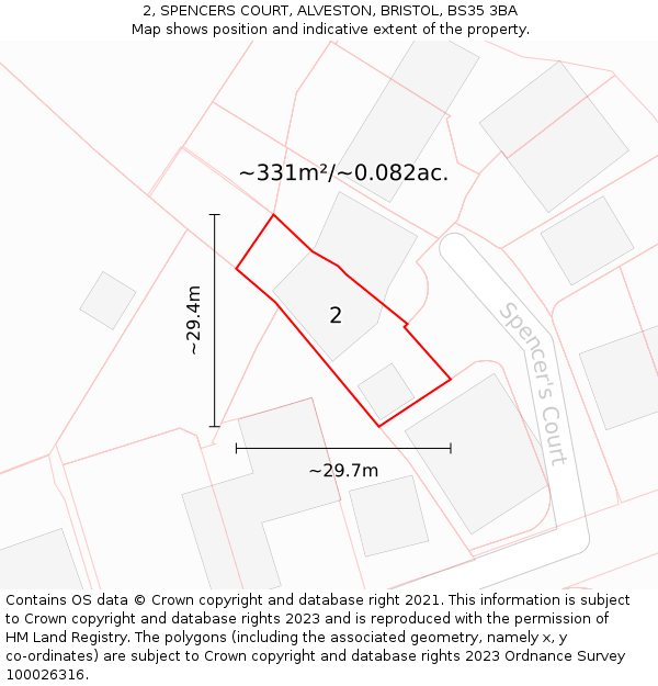 2, SPENCERS COURT, ALVESTON, BRISTOL, BS35 3BA: Plot and title map