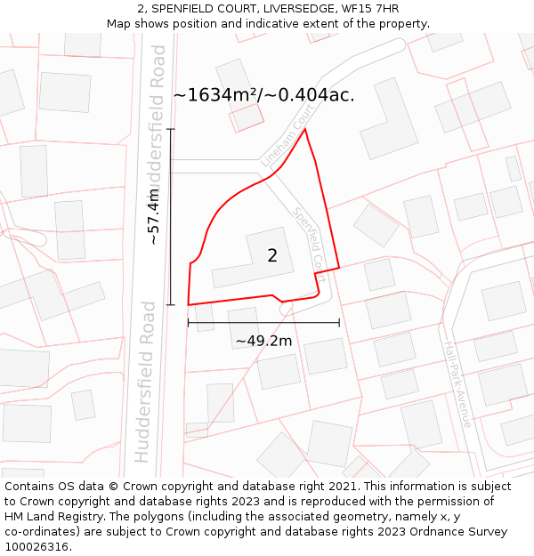 2, SPENFIELD COURT, LIVERSEDGE, WF15 7HR: Plot and title map