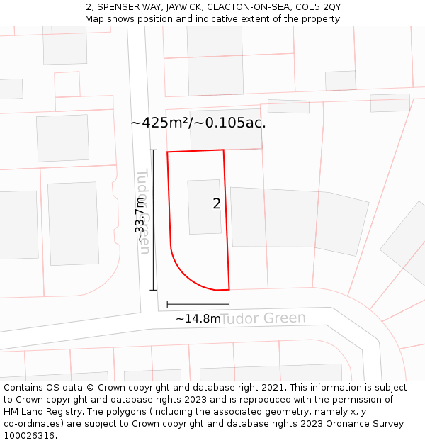2, SPENSER WAY, JAYWICK, CLACTON-ON-SEA, CO15 2QY: Plot and title map