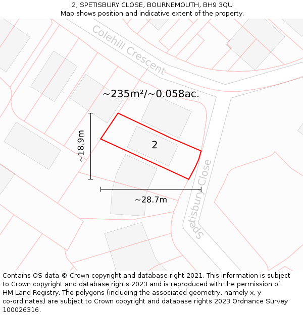 2, SPETISBURY CLOSE, BOURNEMOUTH, BH9 3QU: Plot and title map