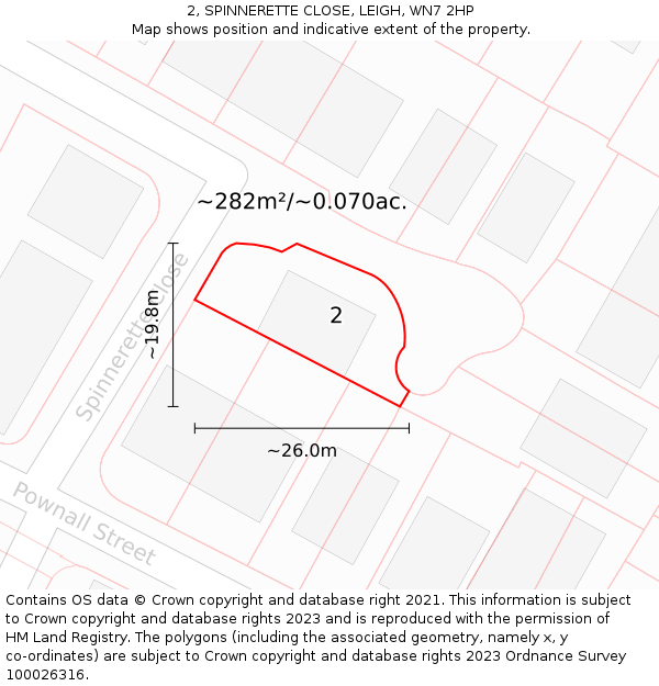 2, SPINNERETTE CLOSE, LEIGH, WN7 2HP: Plot and title map