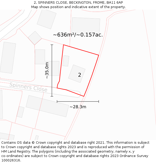 2, SPINNERS CLOSE, BECKINGTON, FROME, BA11 6AP: Plot and title map