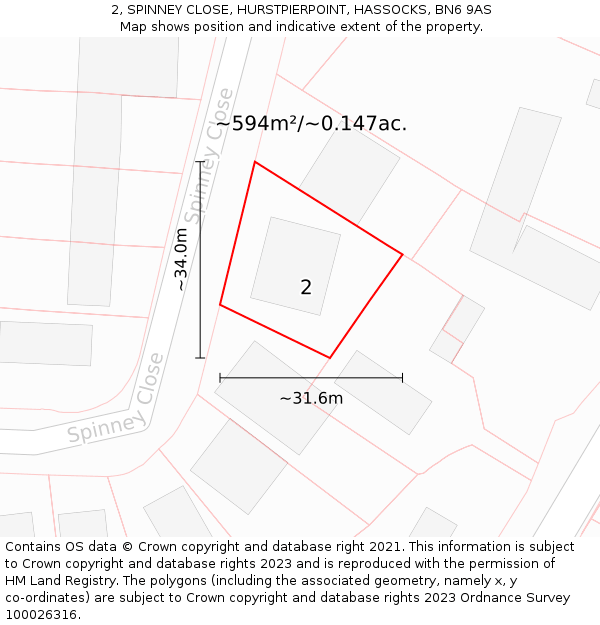 2, SPINNEY CLOSE, HURSTPIERPOINT, HASSOCKS, BN6 9AS: Plot and title map