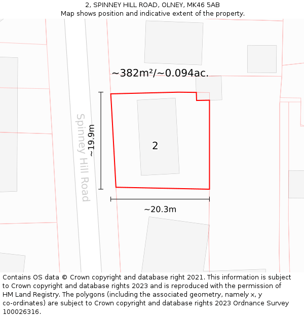 2, SPINNEY HILL ROAD, OLNEY, MK46 5AB: Plot and title map