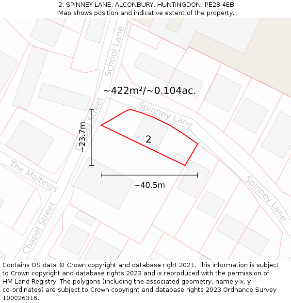 2, SPINNEY LANE, ALCONBURY, HUNTINGDON, PE28 4EB: Plot and title map